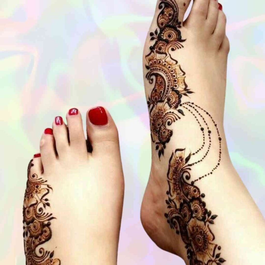 Attractive One Side Leg Mehndi Design