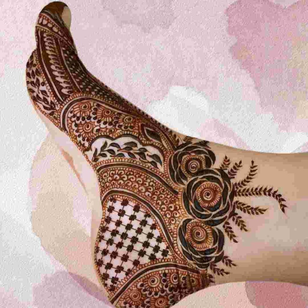 Attractive One Side Leg Mehndi Design